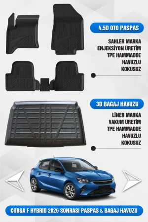 Sahler Opel Corsa F Hybrid 2024+ Uyumlu 4.5D Premium Havuzlu Oto Paspas ve Liner Marka 3D Bagaj Havuzu - Görsel 2