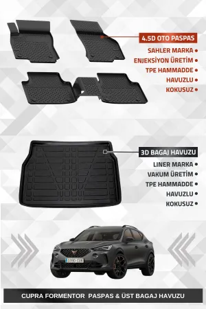 Sahler Cupra Formentor 2020-2024 Uyumlu 4.5D Premium Havuzlu Oto Paspas Ve Liner Marka 3D Üst Bagaj Havuzu