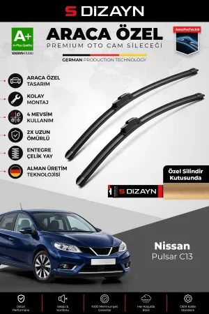 S-Dizayn Nissan Pulsar C13 Ön Cam Silecek Seti 2014-2018 Premium Araca Özel 65-35 Cm A+ Kalite AOCS-