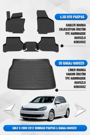 Drs Tuning Golf 6 2008-2012 Uyumlu 4.5D Premium Havuzlu Oto Paspas Ve Liner Bagaj Havuzu