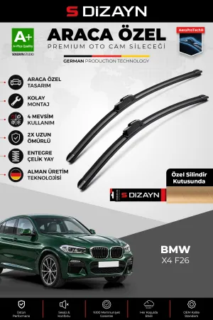 S-Dizayn Bmw X4 F26 Ön Cam Silecek Seti 2014 Üzeri Premium Araca Özel 65-50 Cm A+ Kalite Aocs-1714