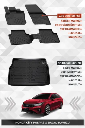 Sahler Honda City 2019+ Uyumlu 4.5D Premium Havuzlu Paspas Ve Liner Marka 3D Bagaj Havuzu