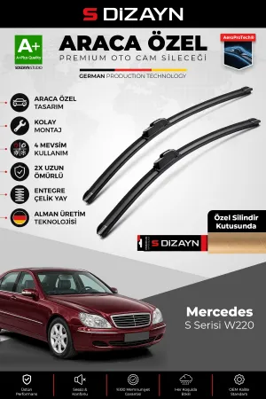 S-Dizayn Mercedes S Serisi W220 Ön Cam Silecek Seti 1998-2005 Premium Araca Özel 65-65 Cm A+ Kalite
