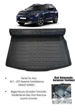 Sahler C5 Aircross 2019+ Uyumlu 4.5D Premium Havuzlu Oto Paspas Ve Liner Marka 3d ALT Bagaj Havuzu - Görsel 2