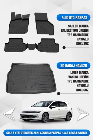 Drs Tuning Golf 8/8.5 (Otomatik) Uyumlu 4.5D Premium Havuzlu Oto Paspas Ve Liner Alt Bagaj Havuzu
