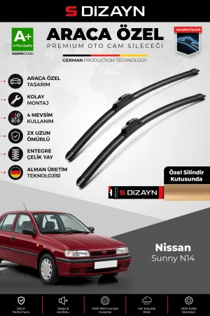 S-Dizayn Nissan Sunny N14 Ön Cam Silecek Seti 1990-1995 Premium Araca Özel 53-48 Cm A+ Kalite AOCS-2