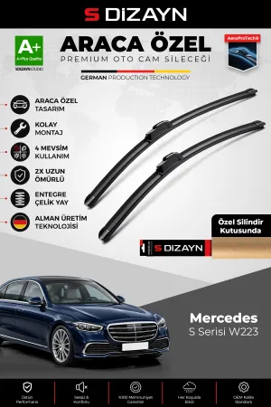 S-Dizayn Mercedes S Serisi W223 Ön Cam Silecek Seti 2020 Üzeri Premium Araca Özel 65-65 Cm A+ Kalite