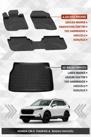 Sahler Honda Cr-V 2024+ Uyumlu 4.5D Premium Havuzlu Oto Paspas Ve Liner Marka 3D Bagaj Havuzu