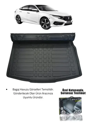 Sahler Honda Civic 2016-2021 Uyumlu 4.5d Premium Havuzlu Oto Paspas ve Liner Marka 3D Bagaj Havuzu - Civic fc5 - Görsel 2
