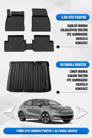 Ford Puma Cx482 2019 Sonrası Uyumlu 4.5D Premium Havuzlu Oto Paspas Ve Liner Alt Bagaj Havuzu -Gen-E Uymaz