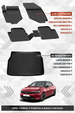 Sahler Opel Corsa F 2020+ Uyumlu 4.5D Premium Havuzlu Oto Paspas Ve Liner Marka 3D Bagaj Havuzu