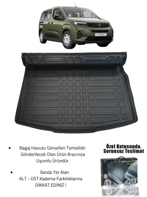 Sahler Opel Combo E 2019+ Uyumlu 4.5D Premium Havuzlu Oto Paspas ve Liner Marka 3D Bagaj Havuzu - Görsel 3