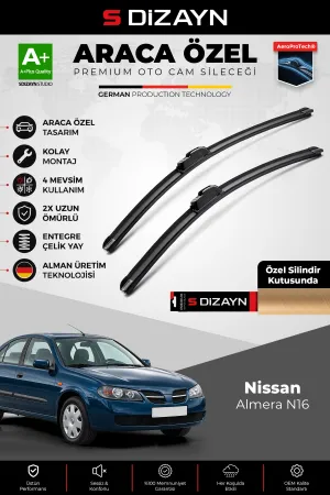 S-Dizayn Nissan Almera N16 Ön Cam Silecek Seti 2000-2006 Premium Araca Özel 55-40 Cm A+ Kalite Aocs-