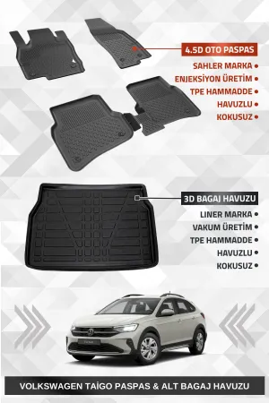 Drs Tuning Sahler Taigo 2021+ Uyumlu 4.5D Premium Havuzlu Paspas Ve Liner Marka 3D Alt Bagaj Havuzu