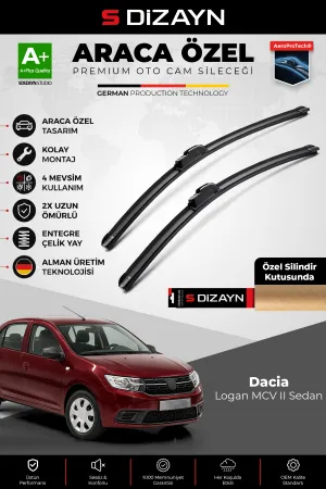 S-Dizayn Dacia Logan Mcv Ii Sedan Ön Cam Silecek Seti 2015 Üzeri Premium Araca Özel 55-48 Cm A+ Kali