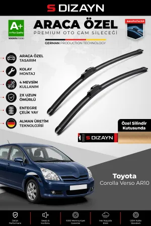 S-Dizayn Toyota Corolla Verso Ar10 Ön Cam Silecek Seti 2004-2009 Premium Araca Özel 65-40 Cm A+ Kali