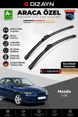 S-Dizayn Mazda 3 Bk Ön Cam Silecek Seti 2003-2009 Premium Araca Özel 53-48 Cm A+ Kalite Aocs-1752