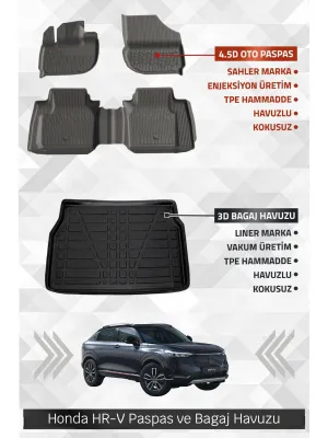 Sahler Honda HR-V 2022+ Uyumlu 4.5D Premium Havuzlu Paspas ve Liner Marka 3D Bagaj Havuzu - Görsel 2