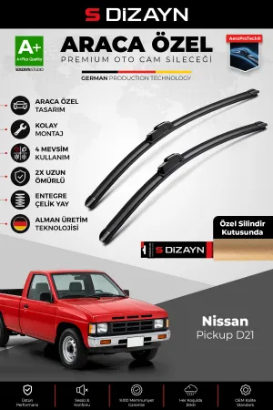 S-Dizayn Nissan Pickup D21 Ön Cam Silecek Seti 1986-1997 Premium Araca Özel 48-48 Cm A+ Kalite Aocs-