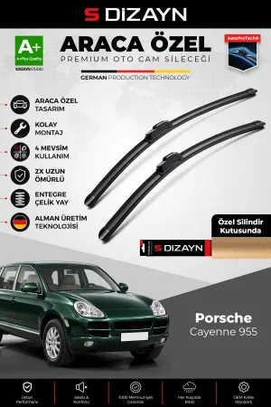 S-Dizayn Porsche Cayenne 955 Ön Cam Silecek Seti 2002-2010 Premium Araca Özel 65-65 Cm A+ Kalite AOC