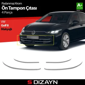 s-dizayn uyumlu VW Golf 8.5 Makyajlı HB Krom Ön Tampon Çıtası 4 Prç. 2024 Üzeri A+ Kalite modelleri Oto Aksesuar Shop'de. Kaliteli malzeme, hızlı kargo ve