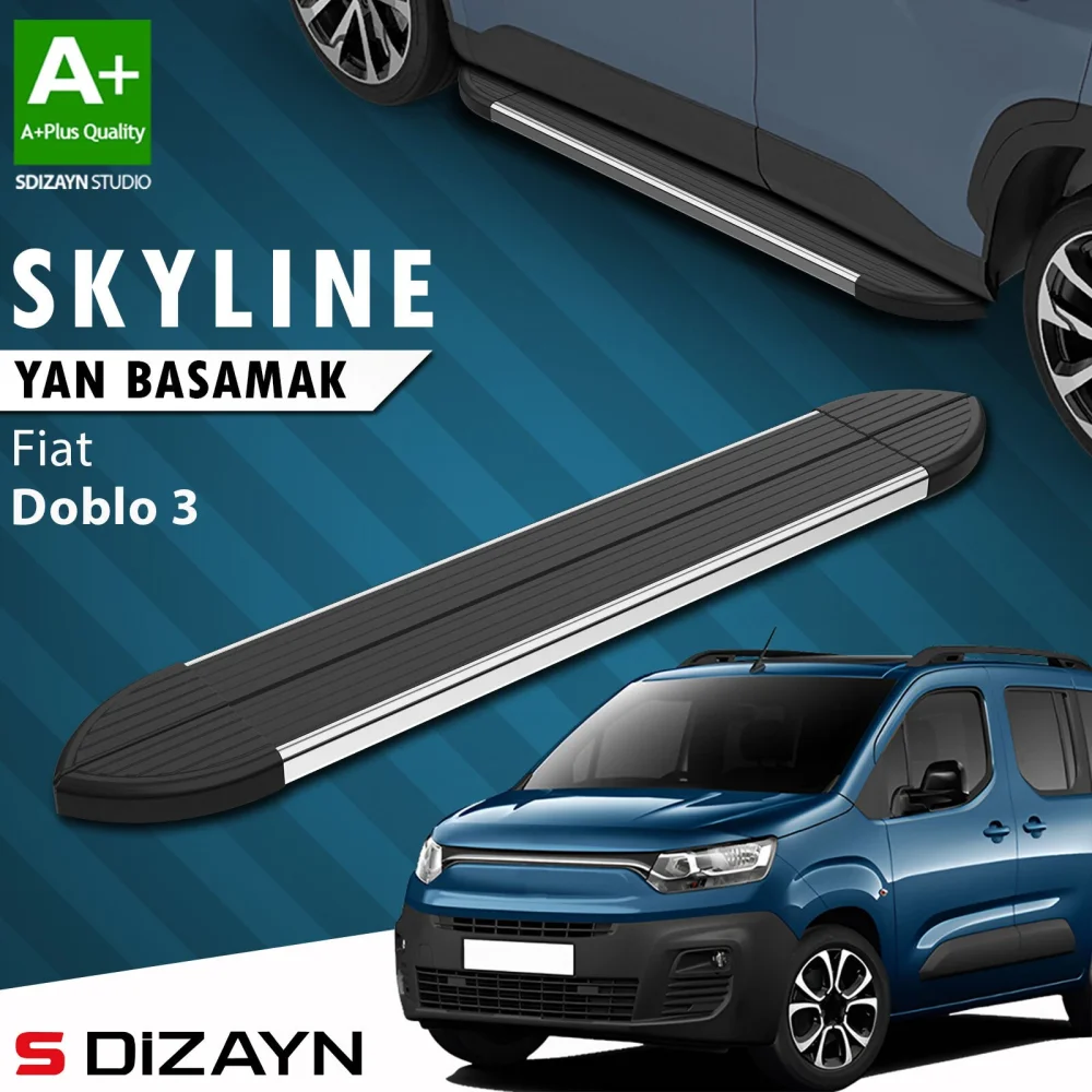 S-Dizayn Fiat Doblo 3 Kısa Şase Skyline Krom Yan Basamak 203 Cm 2023 Üzeri A+ Kalite