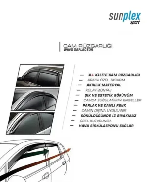 Sunplex FORD Uyumlu FOCUS 3/4 HB/SEDAN 2011-2017 Arası Chrome Style 4 Lü Set Kromlu Cam Rüzgarlığı Ön Ve Arka Parça thumb 3