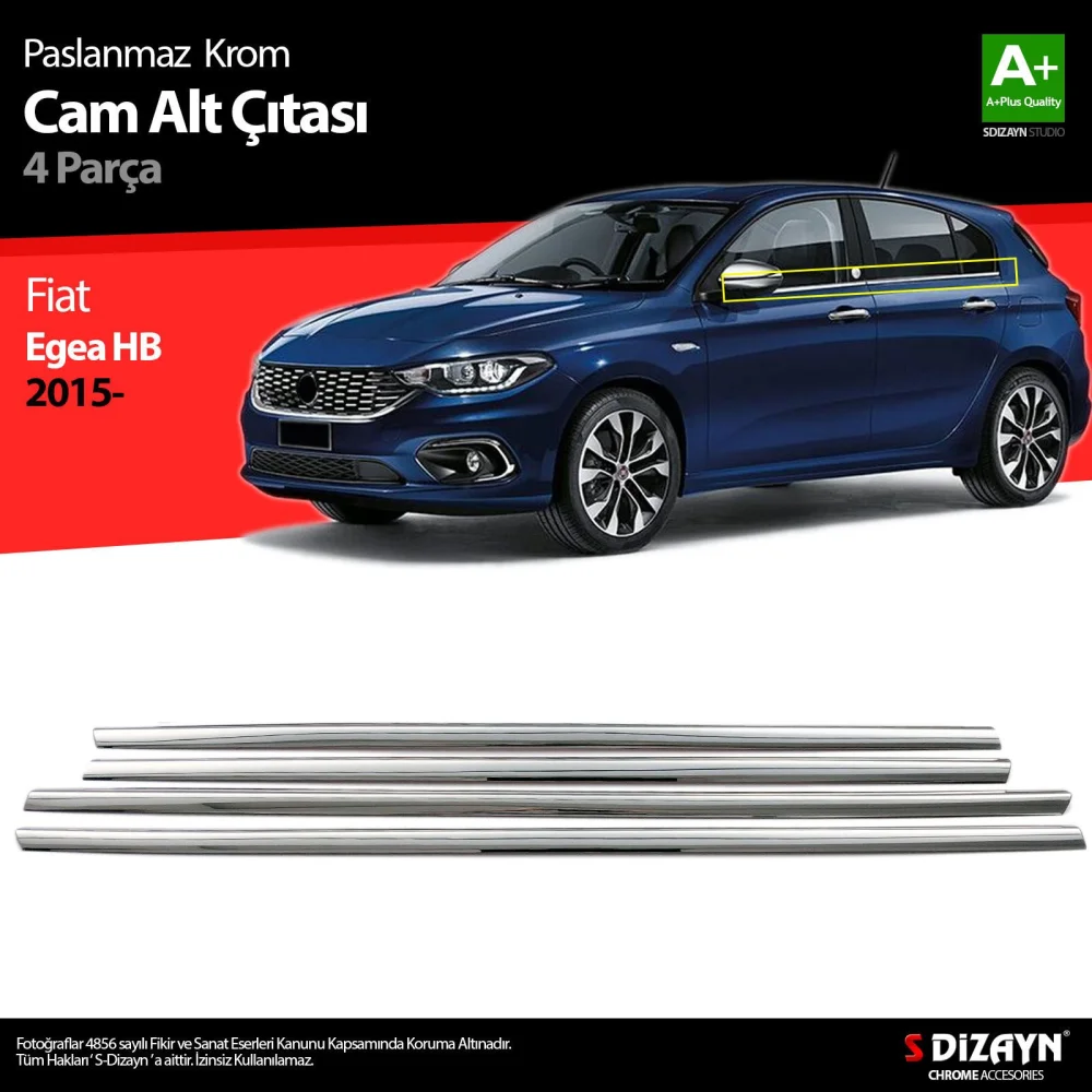Drs Tuning Fiat Egea HB Krom Cam Çıtası 4 Prç. 2015 Üzeri (Mat Krom) A+ Kalite