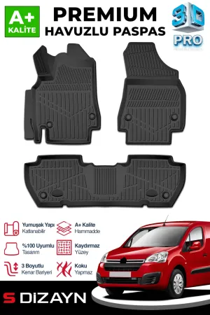 Citroen Berlingo 2008-2018 (B9) uyumlu 3D Pro Havuzlu Paspas 2008-2018 Üzeri A+ Kalite modelleri Oto Aksesuar Shop'de. Kaliteli malzeme, hızlı kargo ve güvenli