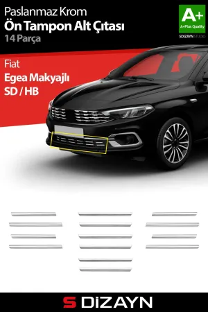 Fiat Egea Sedan 2015-Günümüz (Type 356) uyumlu Krom Ön Tampon Alt Çıtası Diamond Model 14 Prç. 2020 Üzeri (Parlak Krom) A+ Kalite modelleri Oto Aksesuar