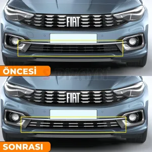 S-Dizayn Fiat Egea Krom Ön Tampon Alt Çıtası Diamond Model 14 Prç. 2020 Üzeri (Parlak Krom) A+ Kalite thumb 5