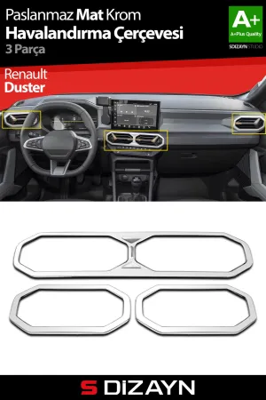 s-dizayn uyumlu Renault Duster Krom Havalandırma Çerçevesi 3 Prç. 2024 Üzeri (Mat Krom) A+ Kalite modelleri Oto Aksesuar Shop'de. Kaliteli malzeme, hızlı kargo