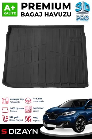 s-dizayn uyumlu Renault Kadjar 3D Pro Bagaj Havuzu 2015 Üzeri A+ Kalite modelleri Oto Aksesuar Shop'de. Kaliteli malzeme, hızlı kargo ve güvenli alışverişle