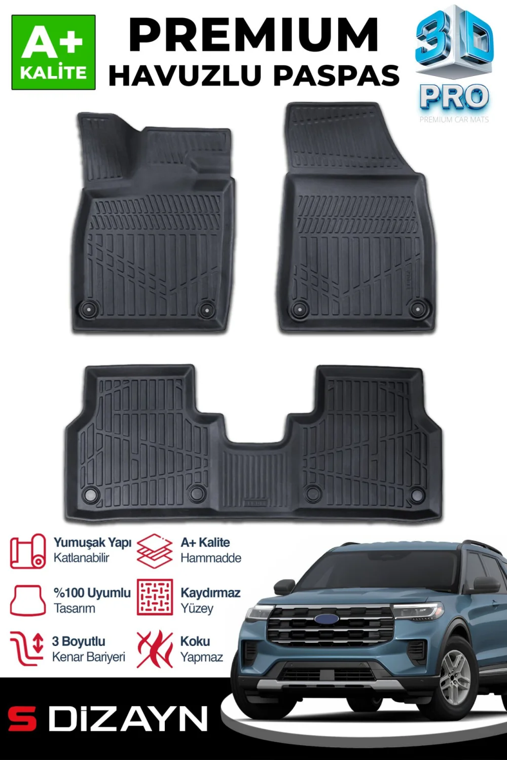 Drs Tuning Ford Explorer 3D Pro Havuzlu Paspas 2025 Üzeri A+ Kalite
