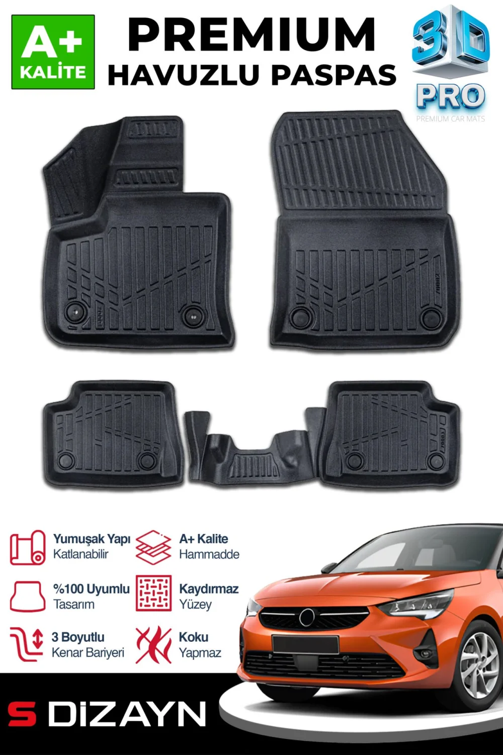 Drs Tuning Opel Corsa Elektrikli 3D Pro Havuzlu Paspas 2019 Üzeri A+ Kalite