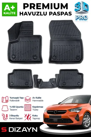 Opel Corsa 2019-Günümüz (F) uyumlu Elektrikli 3D Pro Havuzlu Paspas 2019 Üzeri A+ Kalite modelleri Oto Aksesuar Shop'de. Kaliteli malzeme, hızlı kargo ve