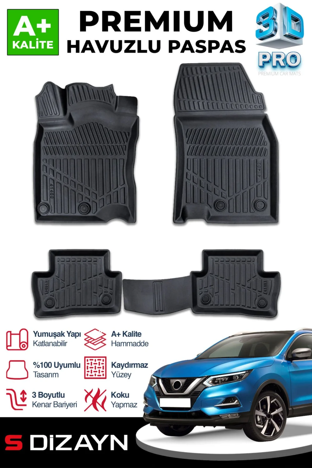 Drs Tuning Nissan Qashqai 3D Pro Havuzlu Paspas 2013-2021 A+ Kalite