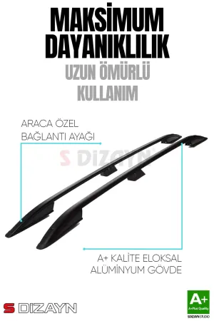 S-Dizayn Peugeot Rifter Kısa Şase Aluminyum Siyah Tavan Çıtası 2019 Üzeri A+ Kalite thumb 4