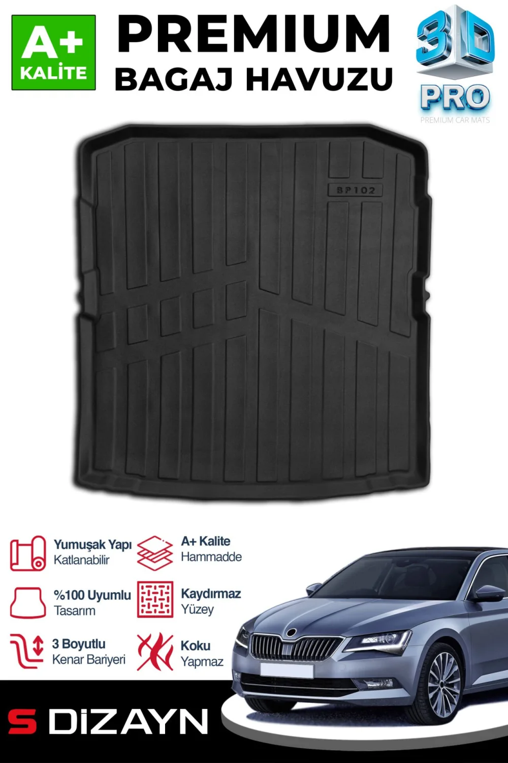 S-Dizayn Skoda SuperB 3D Pro Bagaj Havuzu 2015-2024 A+ Kalite