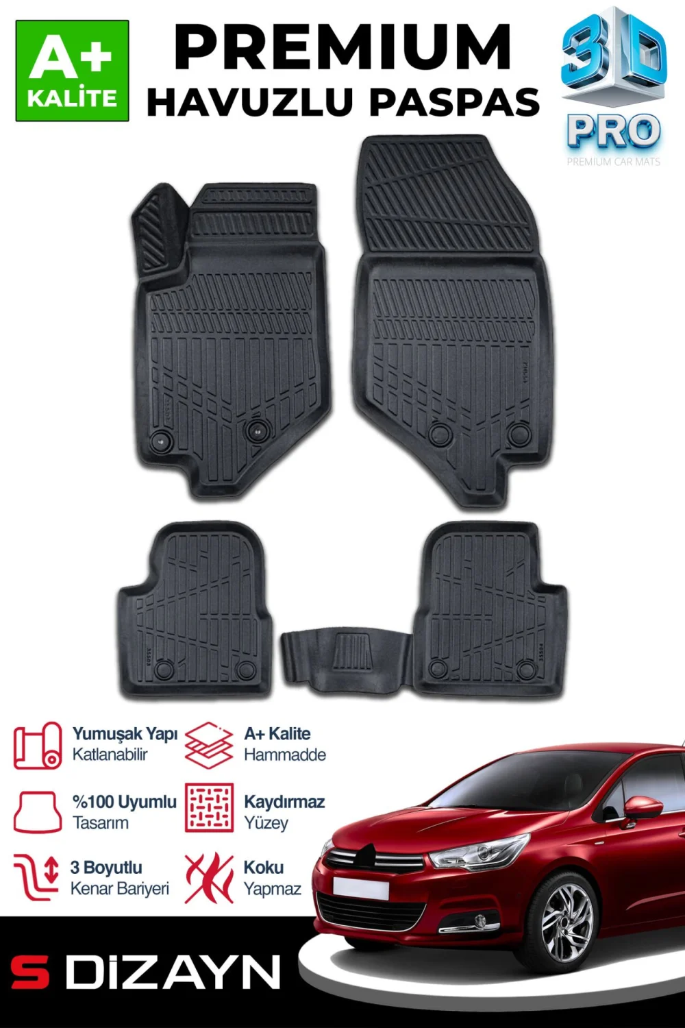 Drs Tuning Citroen C4 3D Pro Havuzlu Paspas 2010-2018 A+ Kalite