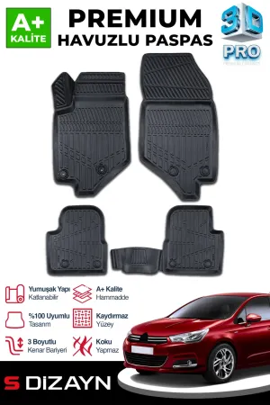 Citroen C4 2010-2018 (B7) uyumlu 3D Pro Havuzlu Paspas 2010-2018 A+ Kalite modelleri Oto Aksesuar Shop'de. Kaliteli malzeme, hızlı kargo ve güvenli alışverişle