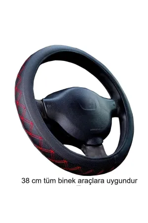 Direksiyon Kılıfı Siyah 38 Cm Geçmeli Binek Araçlara Kırmızı Nakışlı - Görsel 2