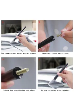 Renault Clio 3 Uyumlu Karbon Fiber Anten Çubuğu Siyah thumb 2