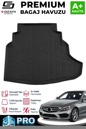 Mercedes C200 W205 3D Pro Plastik Setli Bagaj Havuzu 2014-2021 A+ Kalite