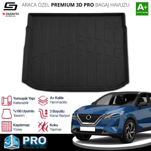 S-Dizayn Nissan Qashqai 1.3 Benzinli 3D Pro Bagaj Havuzu Üst Bagaj 2021 Üzeri A+ Kalite thumb 2