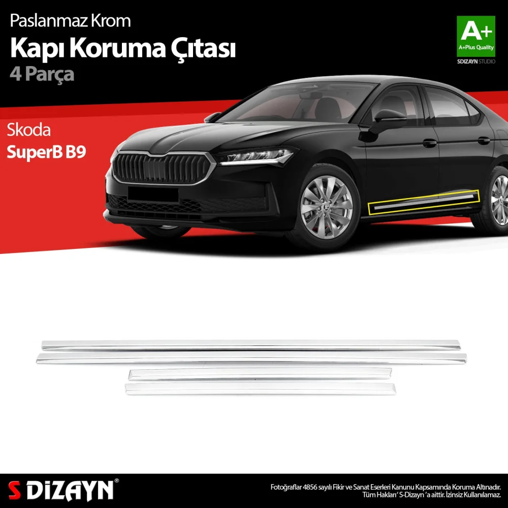 Drs Tuning Skoda SuperB B9 Krom Kapı Koruma Çıtası 2024 Üzeri A+ Kalite