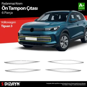 s-dizayn uyumlu VW Tiguan 3 Krom Ön Tampon Çıtası 6 Prç. 2024 Üzeri A+ Kalite modelleri Oto Aksesuar Shop'de. Kaliteli malzeme, hızlı kargo ve güvenli