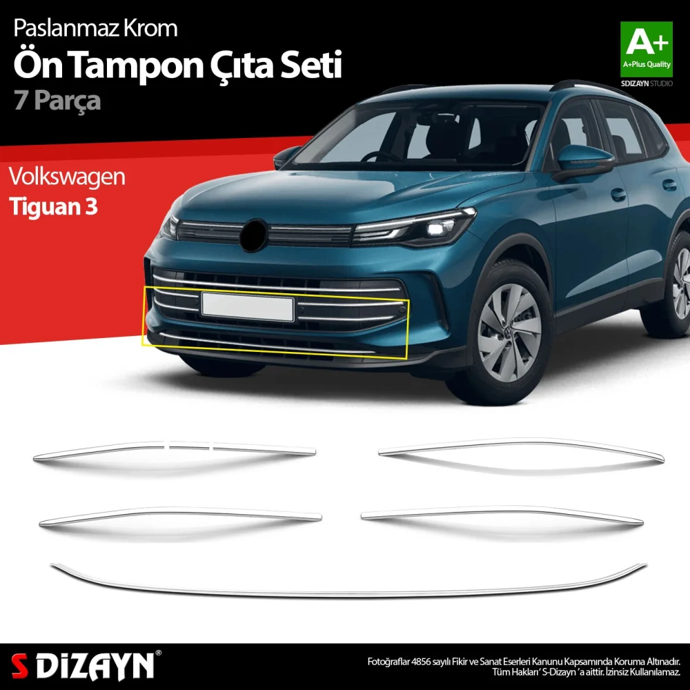 Drs Tuning VW Tiguan 3 Krom Ön Tampon Çıta Seti 7 Prç. 2024 Üzeri A+ Kalite
