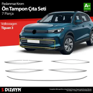 s-dizayn uyumlu VW Tiguan 3 Krom Ön Tampon Çıta 7 Prç. 2024 Üzeri A+ Kalite modelleri Oto Aksesuar Shop'de. Kaliteli malzeme, hızlı kargo ve güvenli