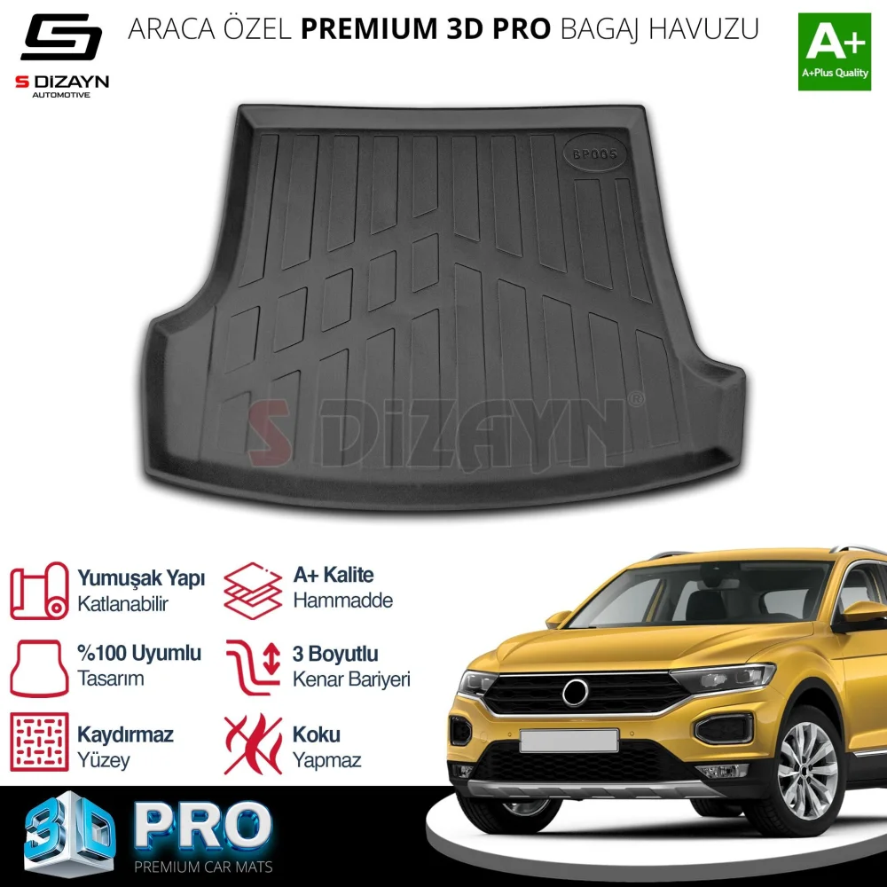 S-Dizayn VW T-Roc 3D Pro Bagaj Havuzu Üst Bagaj 2019 Üzeri A+ Kalite